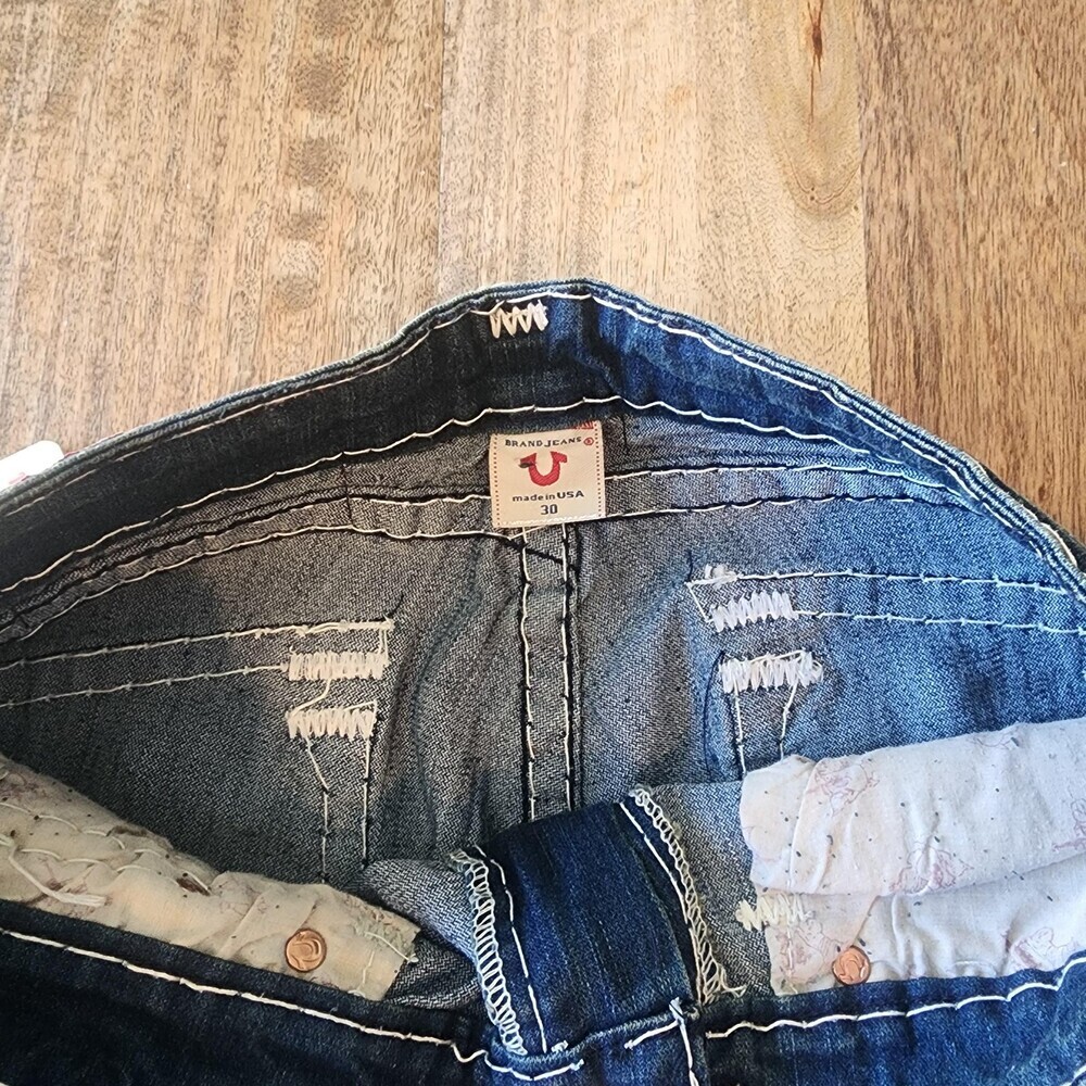 True Religion Jeans Womens 30 Blue Low Rise Flare Distressed USA Stretch Denim - Picture 8 of 16